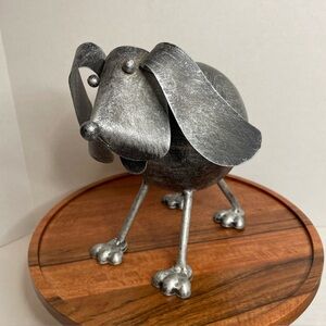 Silver Colored Bobble Head Dog Coin Bank Or Decor. No Stopper. Long Ears.